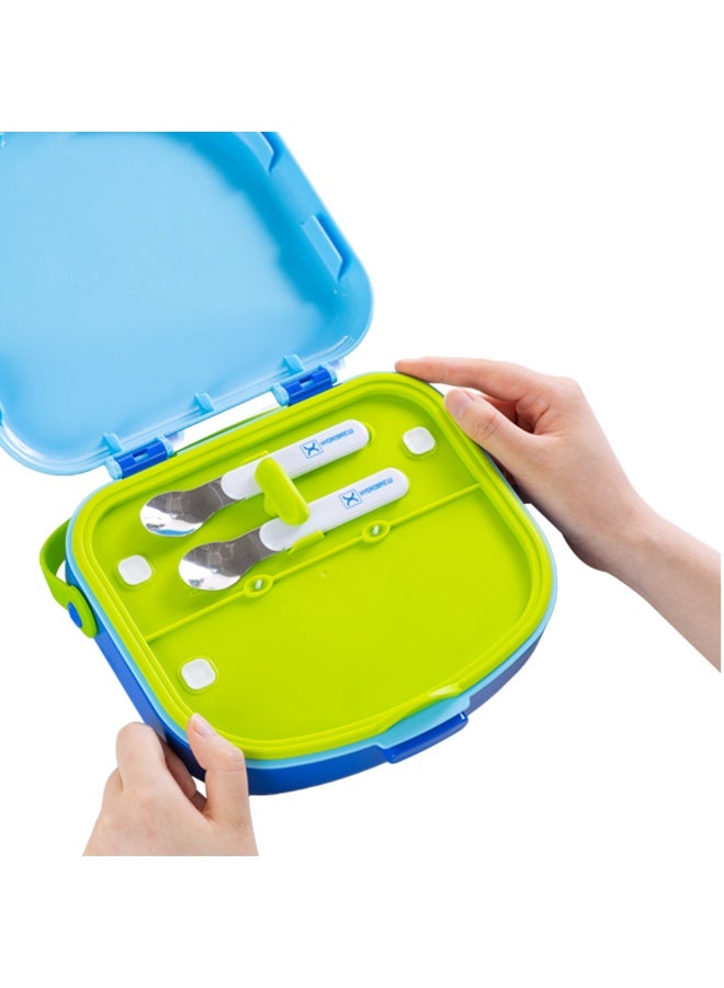 HYDROBREW 4 Compartment Bento Lunch Box w/ Steel Water Tumbler Bottle & Spoon & Fork Set - Cobalt - Image 5