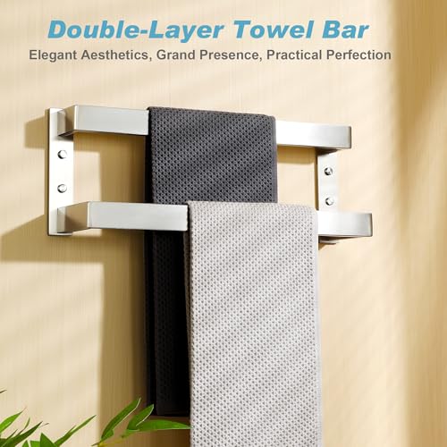 Alise Double Towel Bar 16 Towel Racks for Bathroom Wall Mounted SUS304 Stainless Steel Bathroom Towel Holder Modern Quick Drying Towel Hanger Brushed Nickel - Image 3