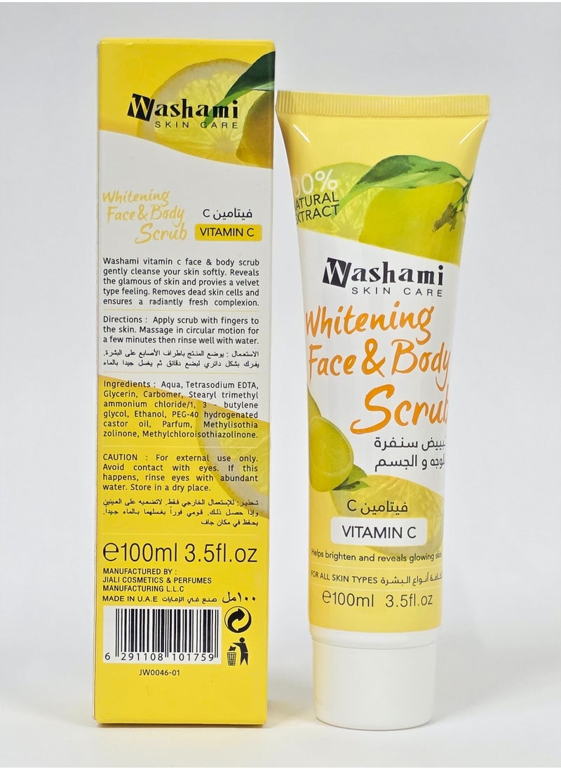 WASHAMI - Vitamin C Whitening Face & Body Scrub – Brightening, Exfoliating, Anti-Dark Spots, Skin Glow Treatment – 100ml - Image 1