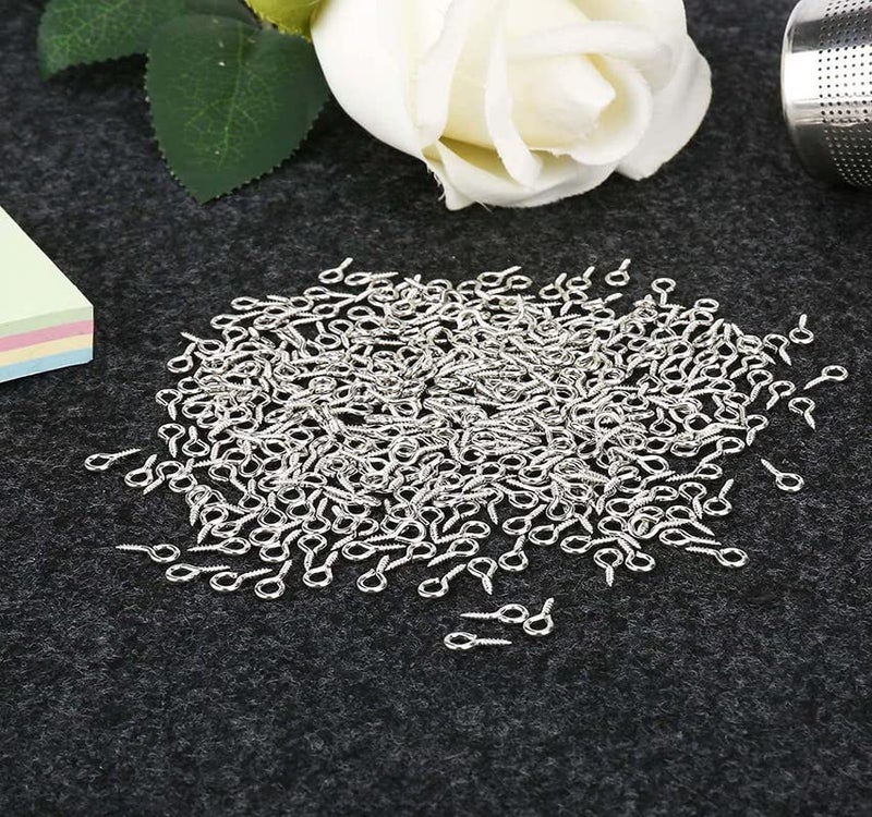 DIY Crafts 30x Silver Small Screw Eye Pins 4 x 8mm Eye Pin Hooks Eyelets Screw Threaded Clasps Hooks for Doing Art DIY Mini Metal Hoop Peg for J 30x Silver - Image 2