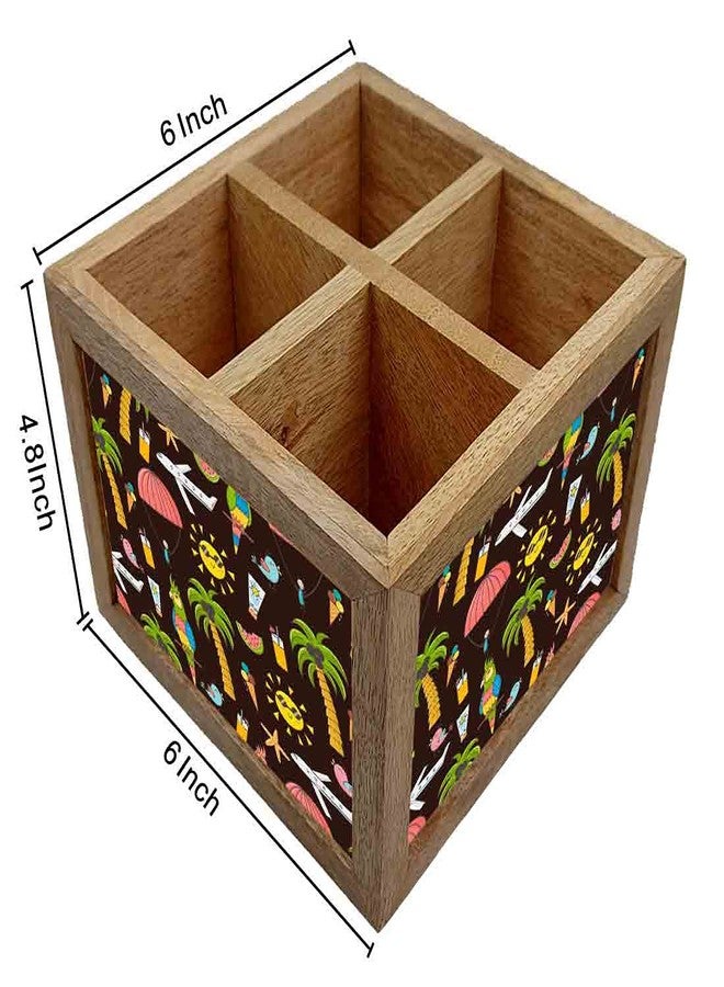 Nutcase Wooden Cutlery Stand Holder Silverware Caddy Spoons Forks Knives Organizer for Dining Table & Kitchen -Made in India-Spoons NOT Included - Summer Adventure - Image 5