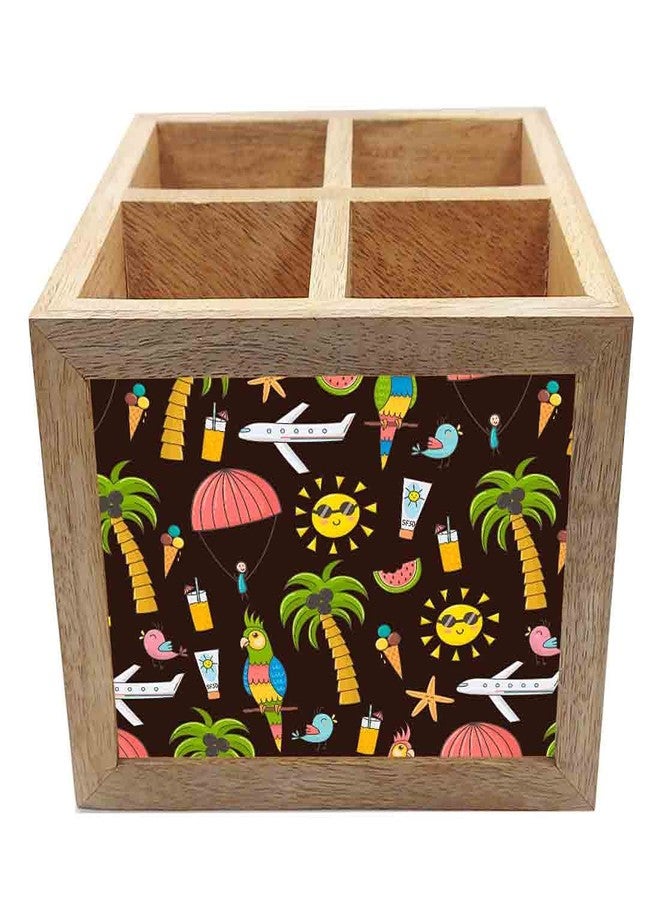Nutcase Wooden Cutlery Stand Holder Silverware Caddy Spoons Forks Knives Organizer for Dining Table & Kitchen -Made in India-Spoons NOT Included - Summer Adventure - Image 3