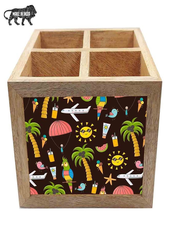 Nutcase Wooden Cutlery Stand Holder Silverware Caddy Spoons Forks Knives Organizer for Dining Table & Kitchen -Made in India-Spoons NOT Included - Summer Adventure - Image 4
