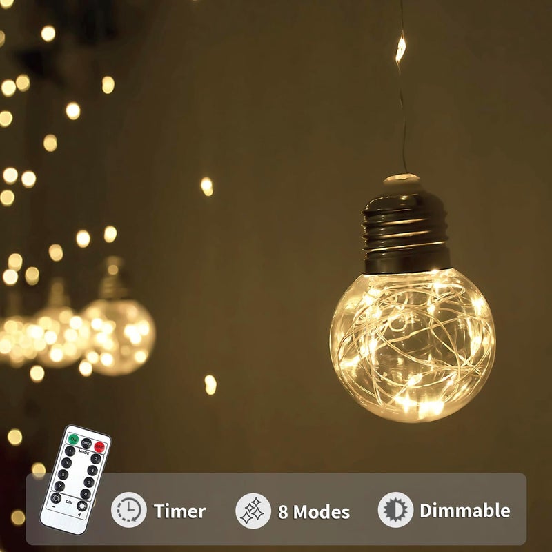 YOLIGHT أضواء ستارة الكرة المتمنية 200 LED مع جهاز تحكم عن بعد، أضواء خرافية تعمل بالبطارية USB لتزيين حفلات الزفاف وغرف النوم وزينة عيد الميلاد (أبيض دافئ) - Image 3