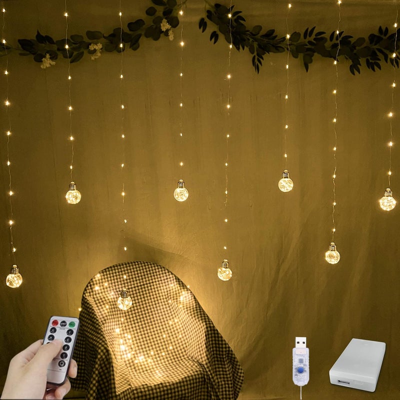 YOLIGHT أضواء ستارة الكرة المتمنية 200 LED مع جهاز تحكم عن بعد، أضواء خرافية تعمل بالبطارية USB لتزيين حفلات الزفاف وغرف النوم وزينة عيد الميلاد (أبيض دافئ) - Image 1