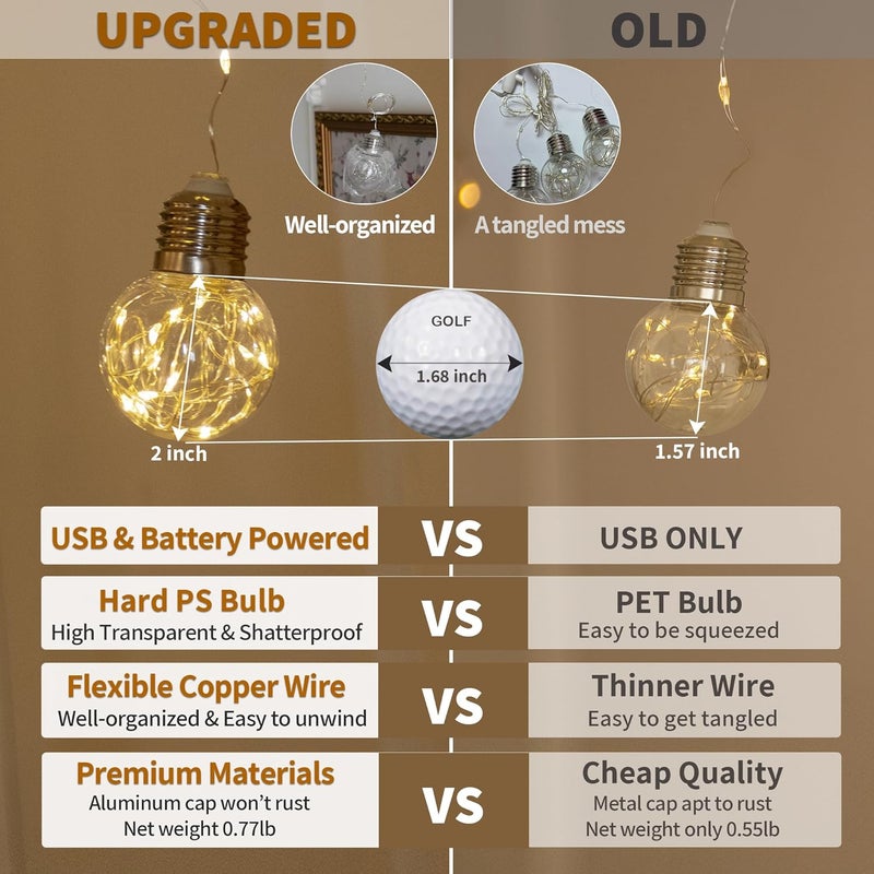 YOLIGHT أضواء ستارة الكرة المتمنية 200 LED مع جهاز تحكم عن بعد، أضواء خرافية تعمل بالبطارية USB لتزيين حفلات الزفاف وغرف النوم وزينة عيد الميلاد (أبيض دافئ) - Image 4