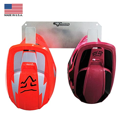 Pit Posse PP125 Dual Helmet Rack Holder Enclosed Race Trailer Garage Shop - Made in USA - Aluminum Storage Organizer Hanger Motorcycle ATV Bike Snowmobile Helmets - Double Utility Hook (Silver) - Image 2