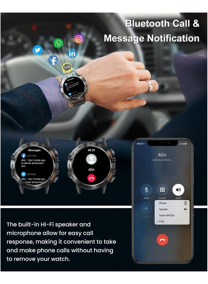 ساعات ذكية عسكرية للرجال (الرد/إجراء مكالمة)، ساعة ذكية تكتيكية لنظام Android iOS، بطارية 400 مللي أمبير في الساعة/تتبع رياضي/مراقبة الصحة/النوم - Image 2