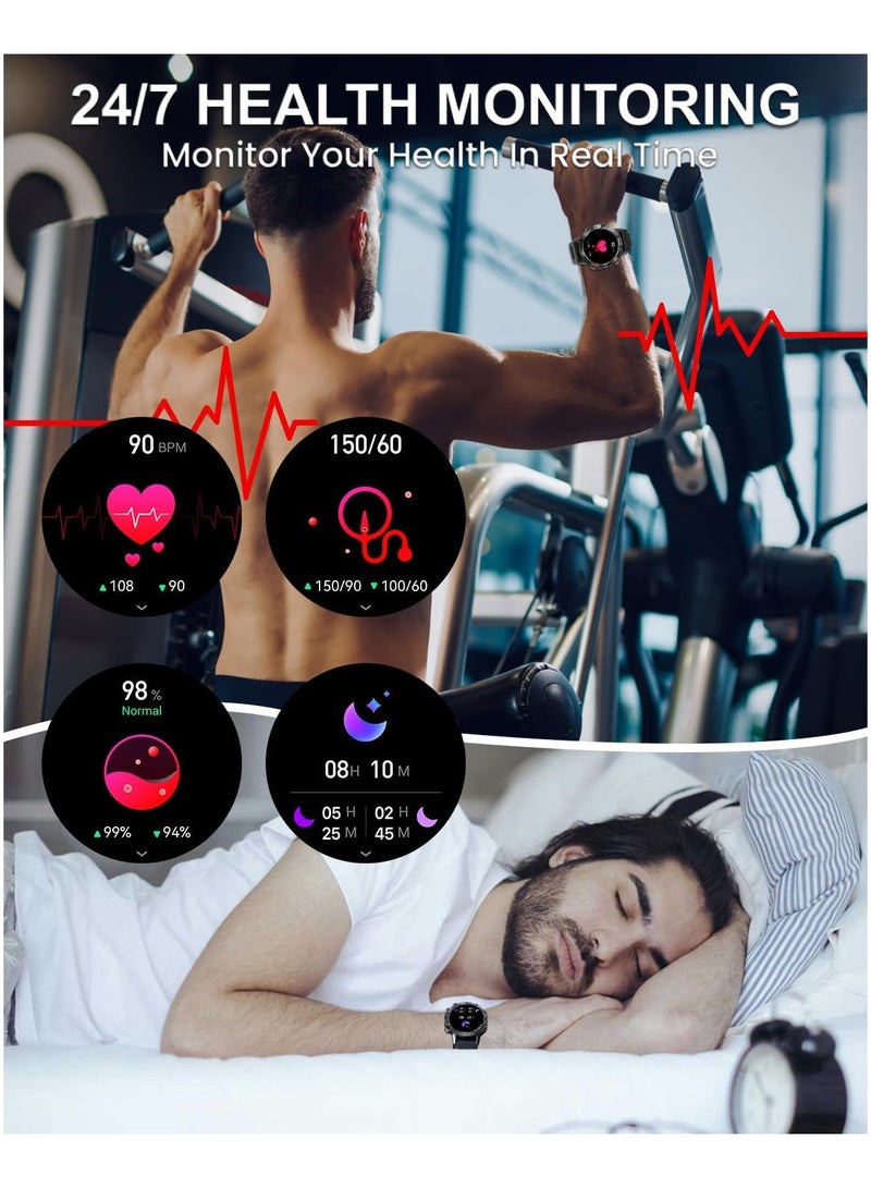 ساعات ذكية عسكرية للرجال (الرد/إجراء مكالمة)، ساعة ذكية تكتيكية لنظام Android iOS، بطارية 400 مللي أمبير في الساعة/تتبع رياضي/مراقبة الصحة/النوم - Image 5