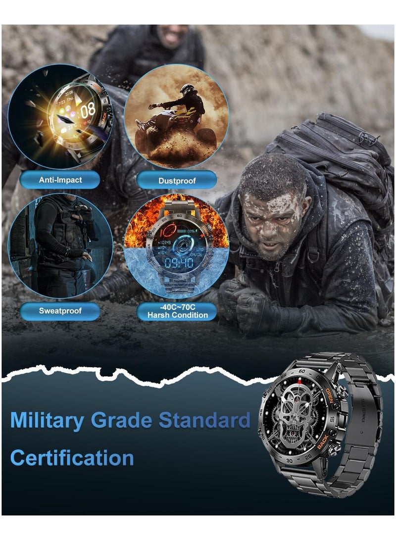 ساعات ذكية عسكرية للرجال (الرد/إجراء مكالمة)، ساعة ذكية تكتيكية لنظام Android iOS، بطارية 400 مللي أمبير في الساعة/تتبع رياضي/مراقبة الصحة/النوم - Image 3