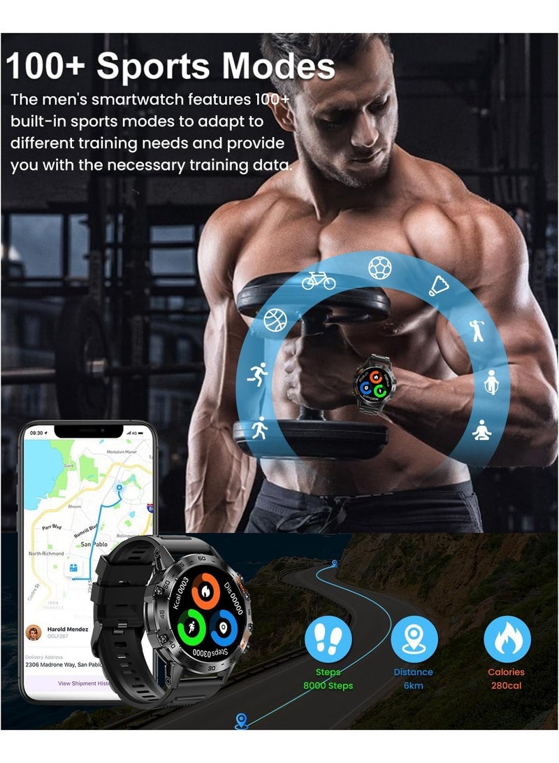 ساعات ذكية عسكرية للرجال (الرد/إجراء مكالمة)، ساعة ذكية تكتيكية لنظام Android iOS، بطارية 400 مللي أمبير في الساعة/تتبع رياضي/مراقبة الصحة/النوم - Image 4