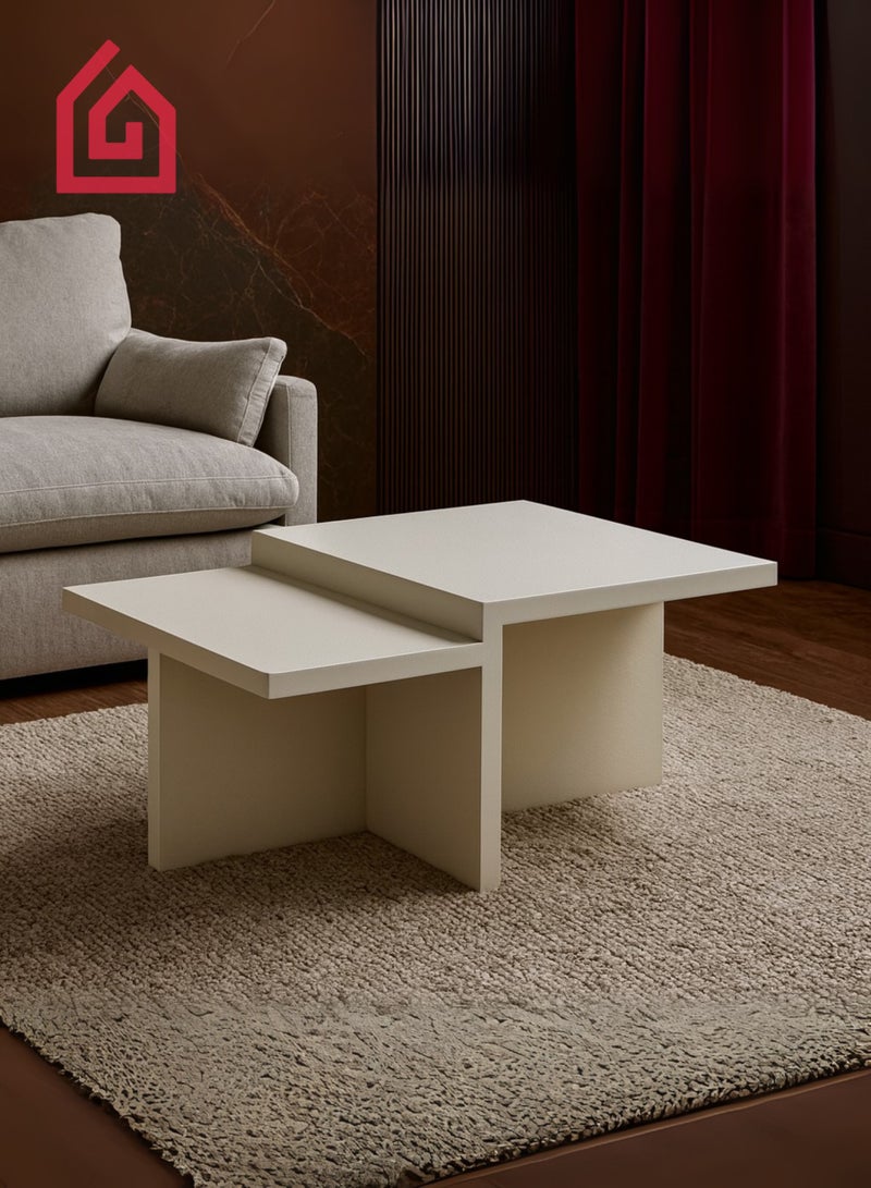 Karnak White Intersect Modern Coffee Table – Designer Square Double-Layer Center Table with Cross Base | Minimalist Luxury Living Room Furniture UAE - Image 1