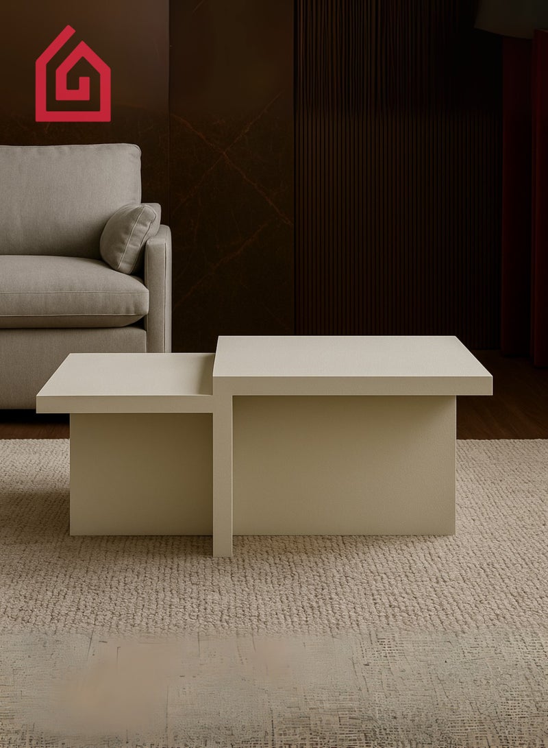 Karnak White Intersect Modern Coffee Table – Designer Square Double-Layer Center Table with Cross Base | Minimalist Luxury Living Room Furniture UAE - Image 2