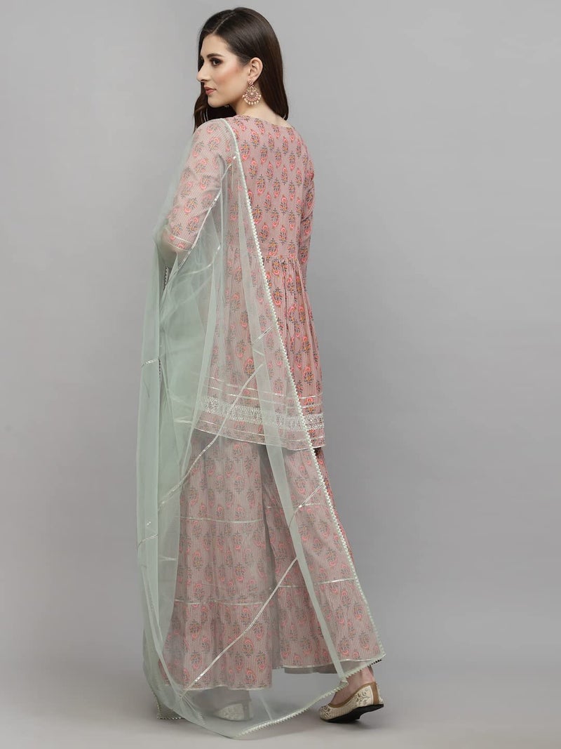 Stylum Women's Floral Printed Rayon Kurta Sharara Dupatta Set - Image 2