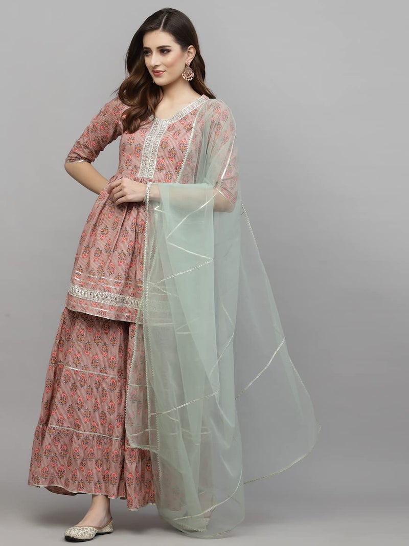 Stylum Women's Floral Printed Rayon Kurta Sharara Dupatta Set - Image 3