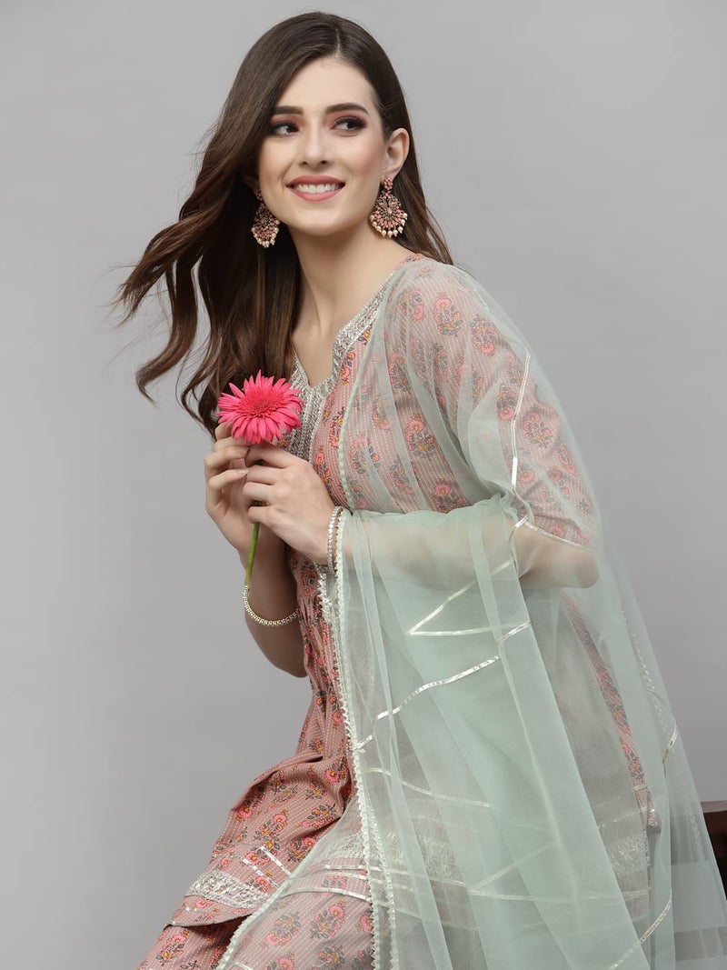 Stylum Women's Floral Printed Rayon Kurta Sharara Dupatta Set - Image 4