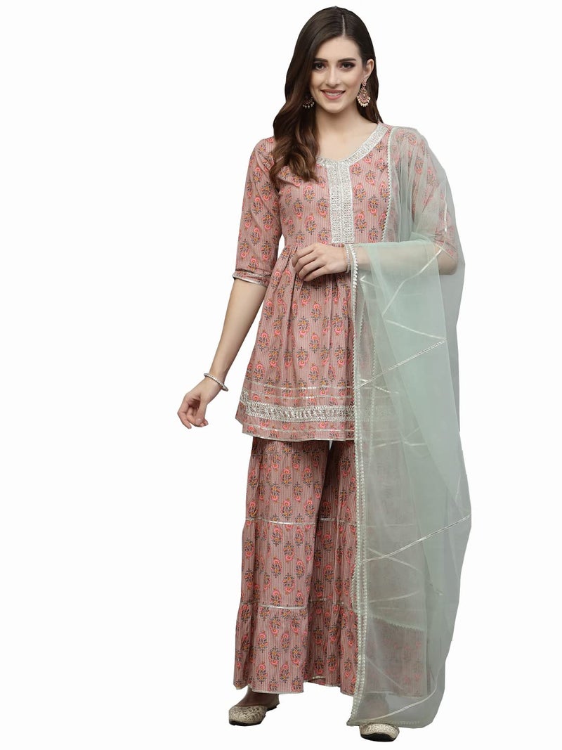 Stylum Women's Floral Printed Rayon Kurta Sharara Dupatta Set - Image 1