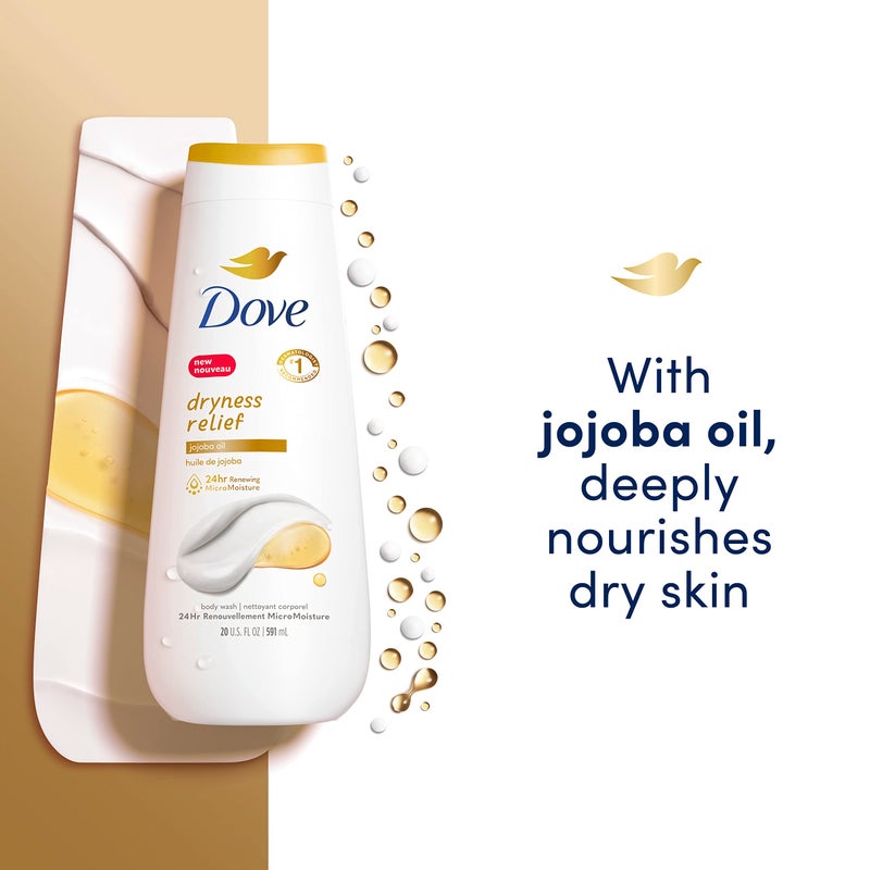 Dove Body Wash Dryness Relief Jojoba Oil 4 Count for Renewed, Healthy-Looking Skin Gentle Skin Cleanser with 24hr Renewing MicroMoisture 20 oz - Image 2
