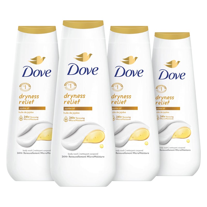 Dove Body Wash Dryness Relief Jojoba Oil 4 Count for Renewed, Healthy-Looking Skin Gentle Skin Cleanser with 24hr Renewing MicroMoisture 20 oz - Image 1