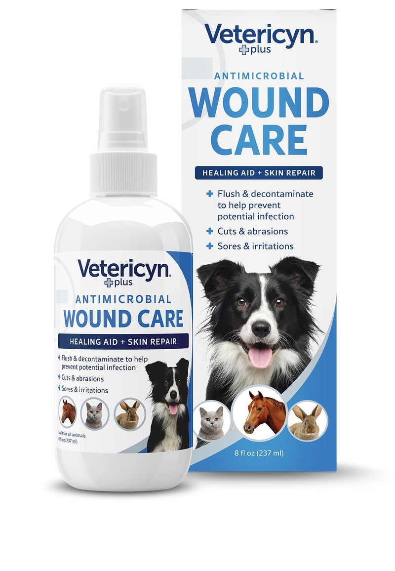 Vetericyn Plus Dog Wound Care Spray Healing Aid and Skin Repair Clean Wounds Relieve Itchy Skin and Prevent Infection Safe for All Animals 8 Ounces