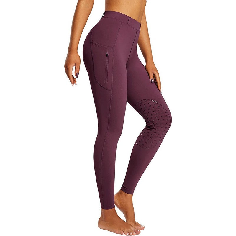 Generic Men Women Equestrian Riding Silicone Pants Quick Dry F104 wine red