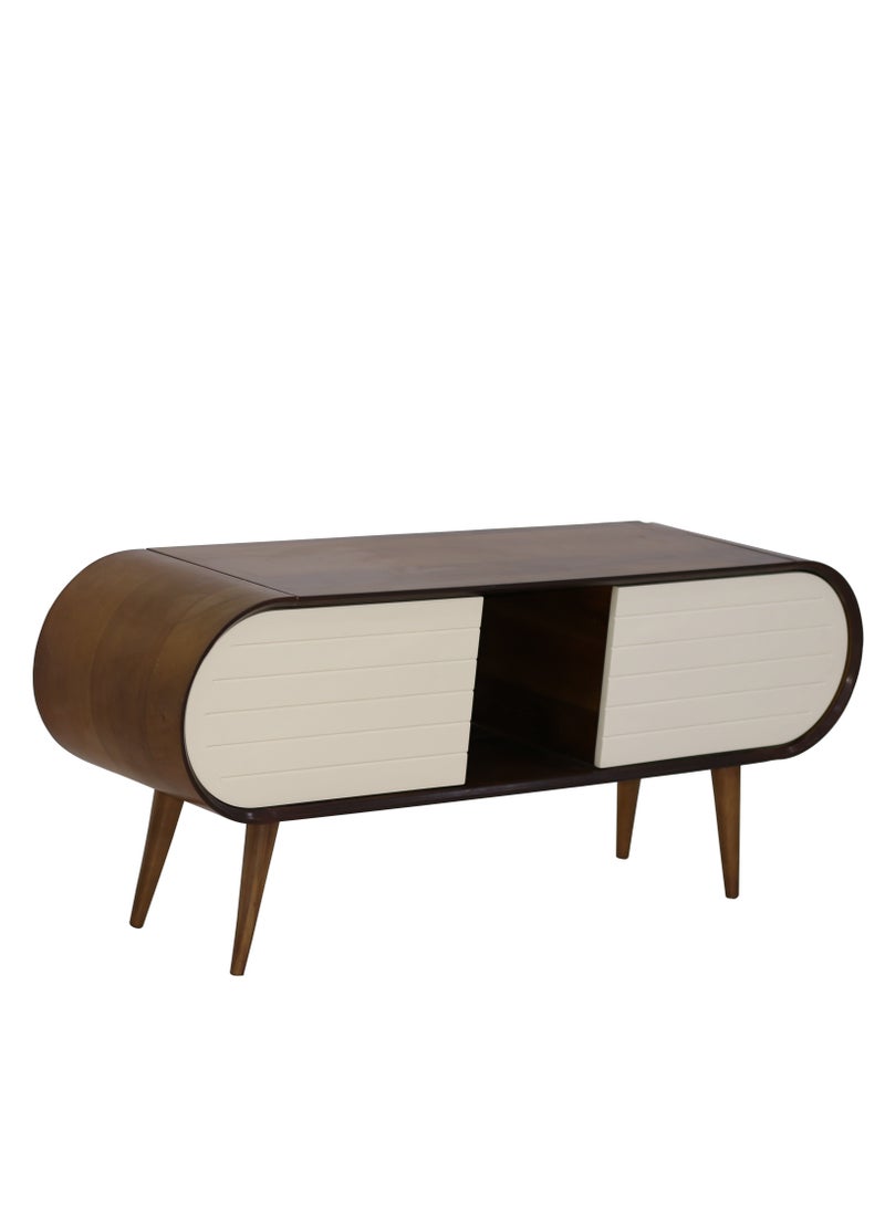 Concent Oval Curve TV Table – Natural Wood Harmony with Modern Touches - Image 1