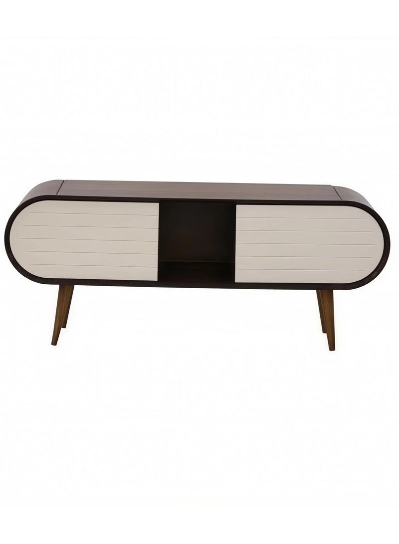 Concent Oval Curve TV Table – Natural Wood Harmony with Modern Touches - Image 2