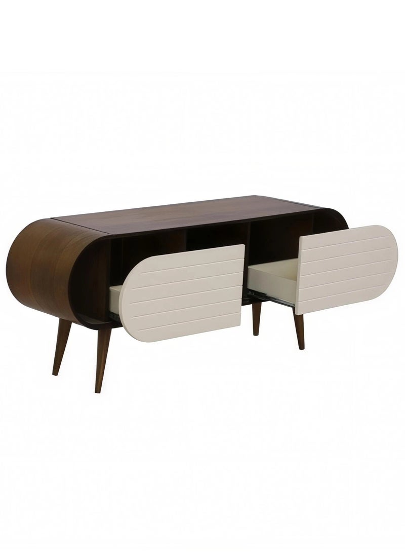 Concent Oval Curve TV Table – Natural Wood Harmony with Modern Touches - Image 3
