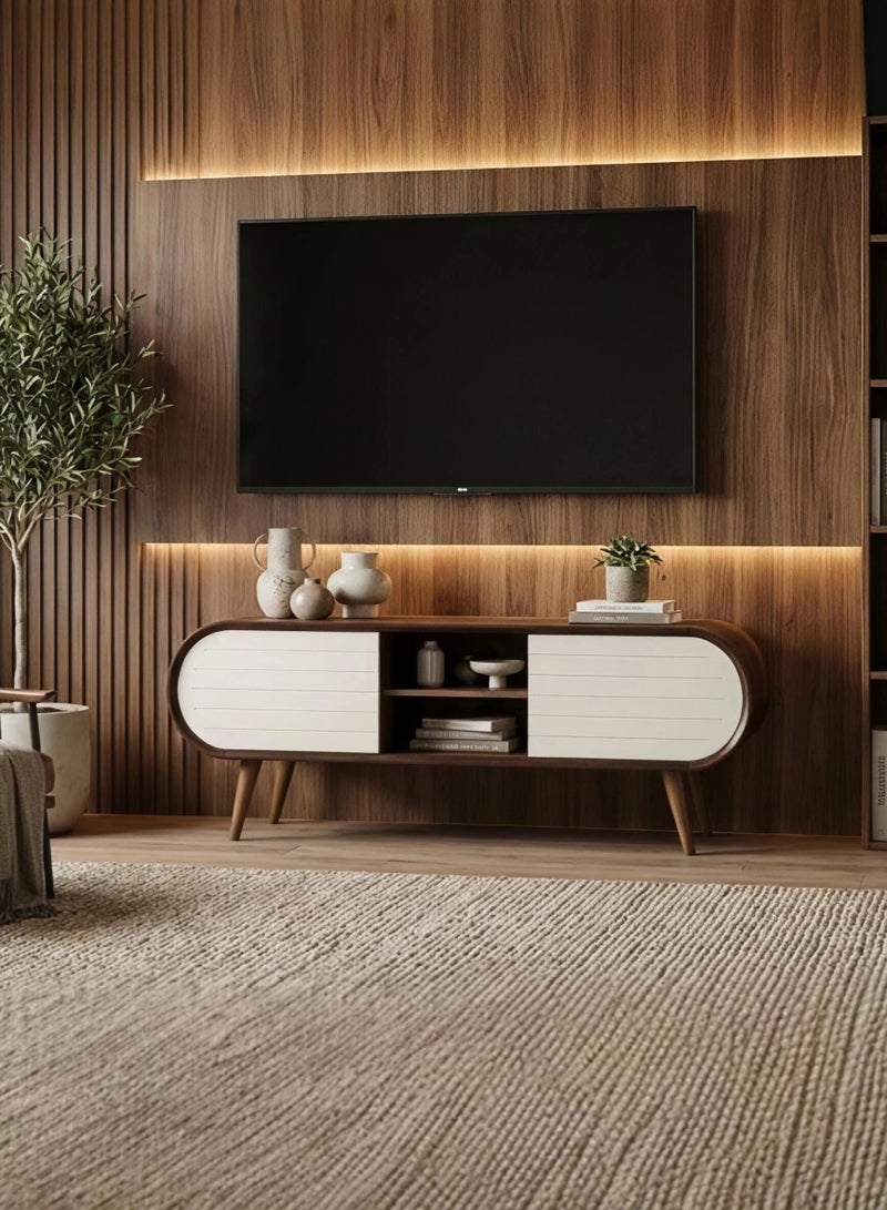 Concent Oval Curve TV Table – Natural Wood Harmony with Modern Touches - Image 5