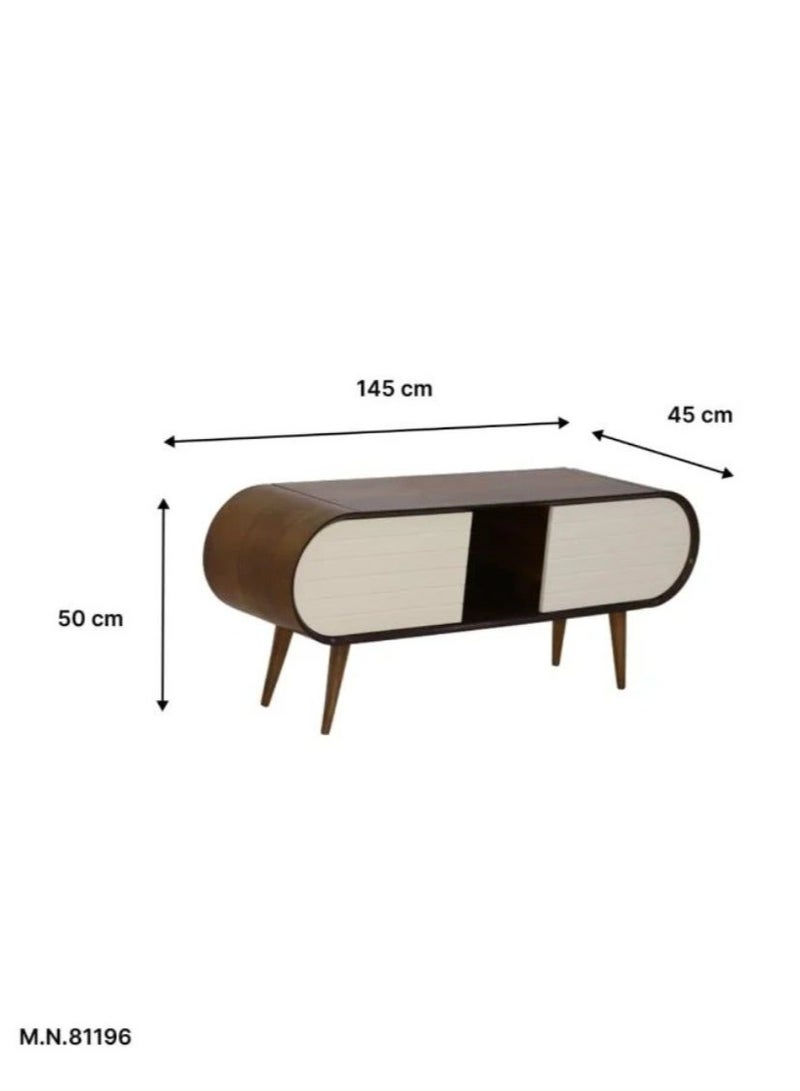 Concent Oval Curve TV Table – Natural Wood Harmony with Modern Touches - Image 4