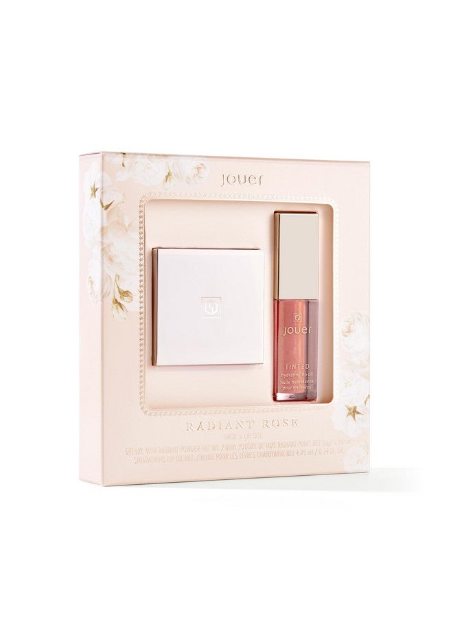 جوير مجموعة الوجه والشفاه Radiant Rose، بودرة تثبيت شفافة وزيت شفاه لامع - بودرة إخفاء العيوب - زيت شفاه مرطب - مجموعة مكياج الوجه - Image 1