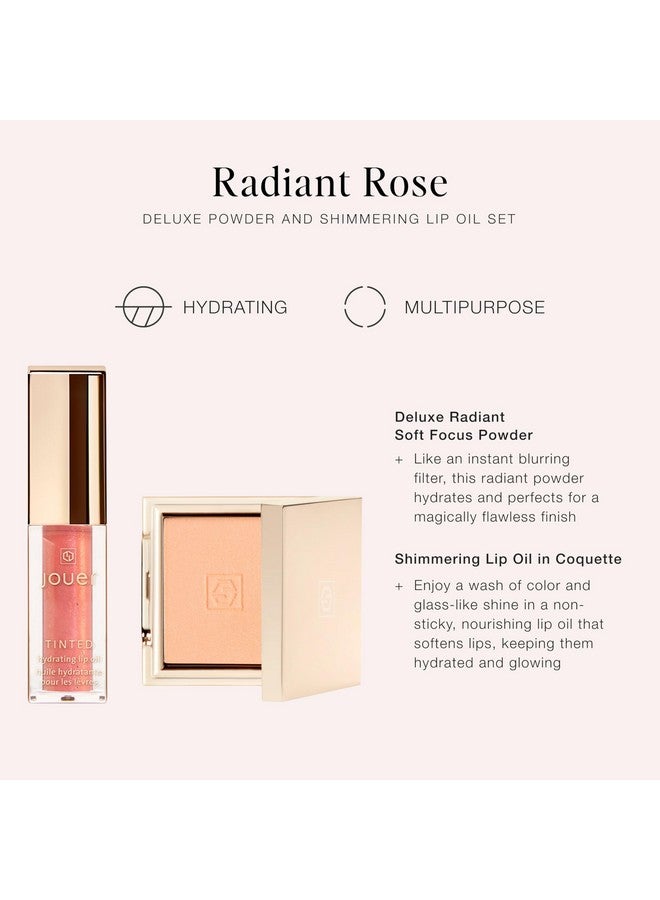 جوير مجموعة الوجه والشفاه Radiant Rose، بودرة تثبيت شفافة وزيت شفاه لامع - بودرة إخفاء العيوب - زيت شفاه مرطب - مجموعة مكياج الوجه - Image 4