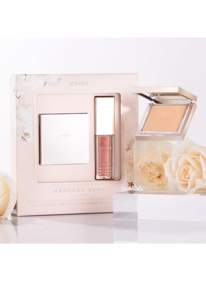جوير مجموعة الوجه والشفاه Radiant Rose، بودرة تثبيت شفافة وزيت شفاه لامع - بودرة إخفاء العيوب - زيت شفاه مرطب - مجموعة مكياج الوجه - Image 3