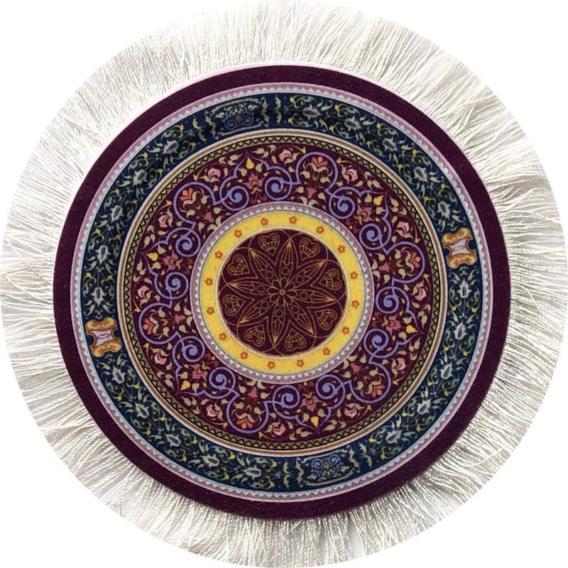 Inusitus Carpet Coasters, Set of 4 Turkish Rug Style Table Drink mats, Absorbent Kitchen and Dining Accessories, Spill & drip Protection, Round - Image 3