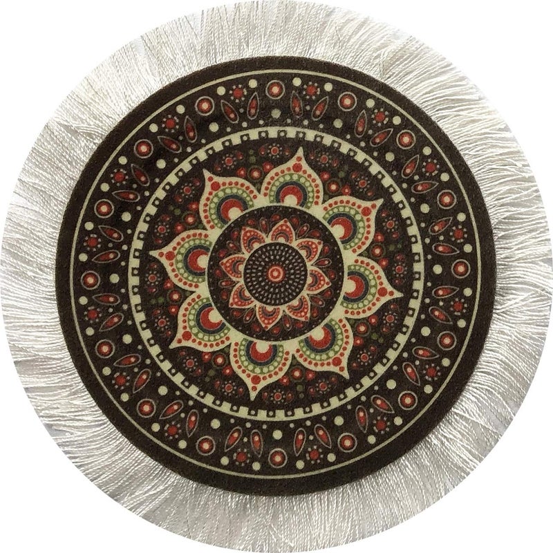 Inusitus Carpet Coasters, Set of 4 Turkish Rug Style Table Drink mats, Absorbent Kitchen and Dining Accessories, Spill & drip Protection, Round - Image 4