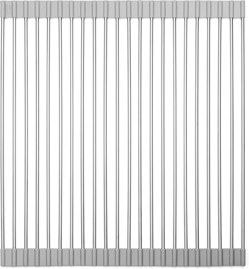 Yopple RollUp OverSink Dish Drying Rack Foldable HeatResistant NonSlip Kitchen Drainer Multipurpose Stainless Steel Silicone Dish Rack for Countertop Sink Organization - Image 1