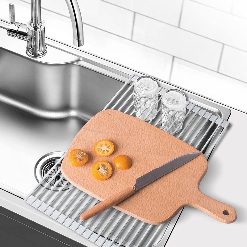 Yopple RollUp OverSink Dish Drying Rack Foldable HeatResistant NonSlip Kitchen Drainer Multipurpose Stainless Steel Silicone Dish Rack for Countertop Sink Organization - Image 3