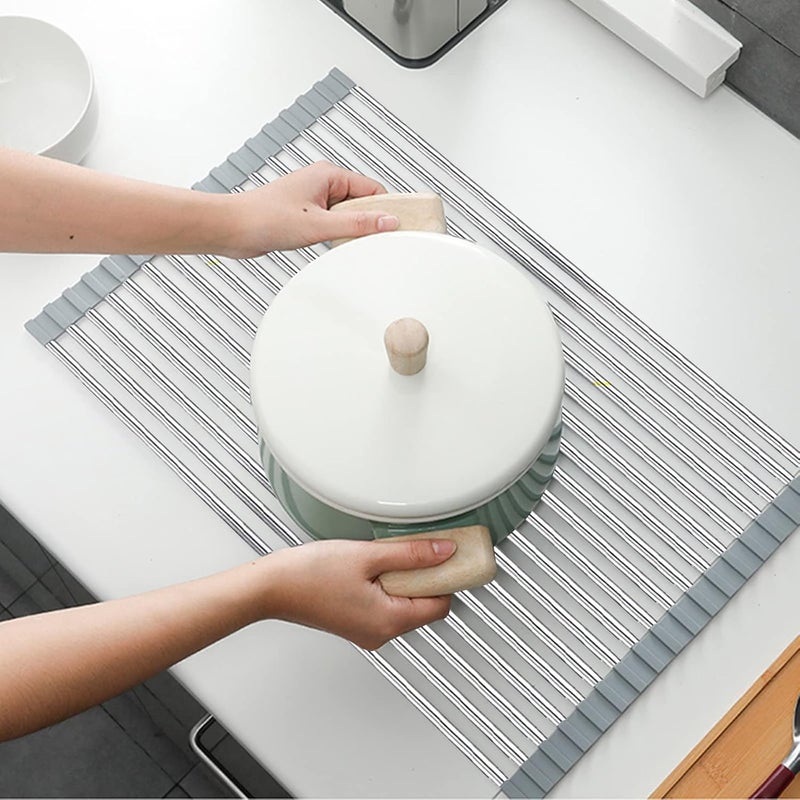 Yopple RollUp OverSink Dish Drying Rack Foldable HeatResistant NonSlip Kitchen Drainer Multipurpose Stainless Steel Silicone Dish Rack for Countertop Sink Organization - Image 5