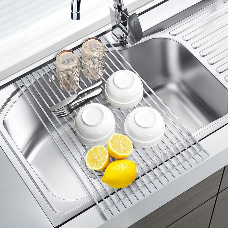 Yopple RollUp OverSink Dish Drying Rack Foldable HeatResistant NonSlip Kitchen Drainer Multipurpose Stainless Steel Silicone Dish Rack for Countertop Sink Organization - Image 2