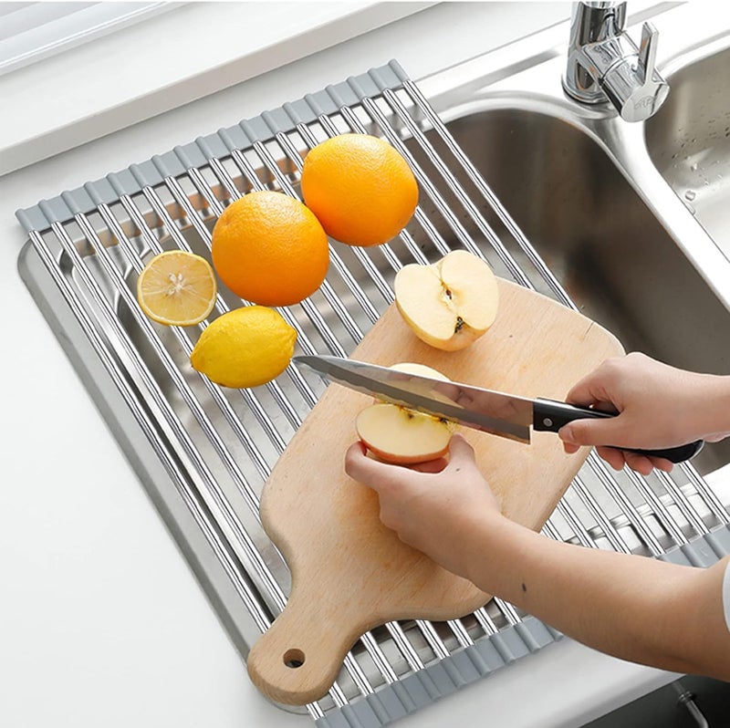 Yopple RollUp OverSink Dish Drying Rack Foldable HeatResistant NonSlip Kitchen Drainer Multipurpose Stainless Steel Silicone Dish Rack for Countertop Sink Organization - Image 4
