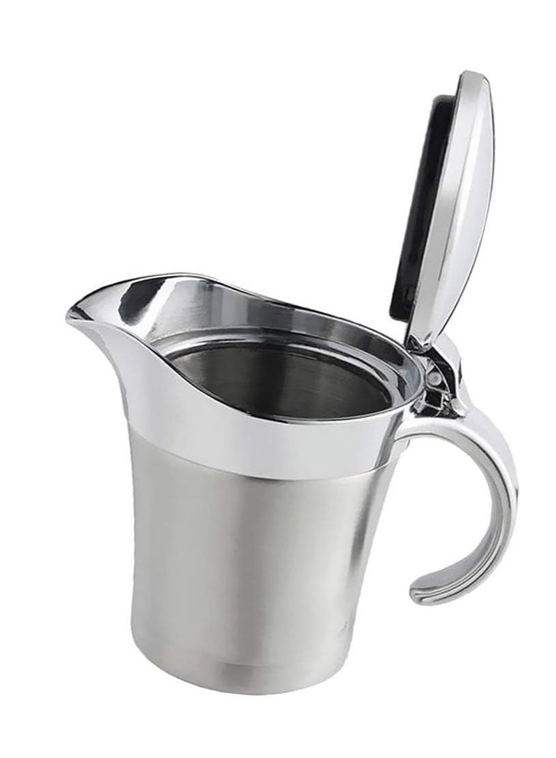 Double Insulated Gravy Boat   Stainless Steel Sauce Jug with Hinged Lid Hinged Lid Ideal for Gravy or Cream 450ML 16 OZ  - Image 1
