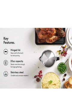 Generic Double Insulated Gravy Boat   Stainless Steel Sauce Jug with Hinged Lid Hinged Lid Ideal for Gravy or Cream 450ML 16 OZ  - Image 4