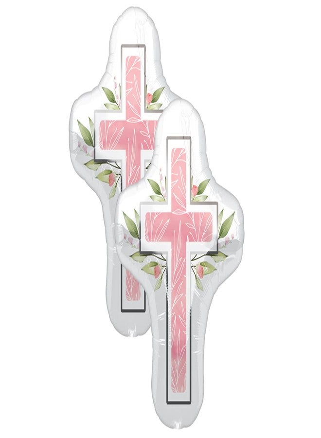 Artisan Owl Set of 2 Pink Cross 28" Religious Foil Party Balloons - Image 2