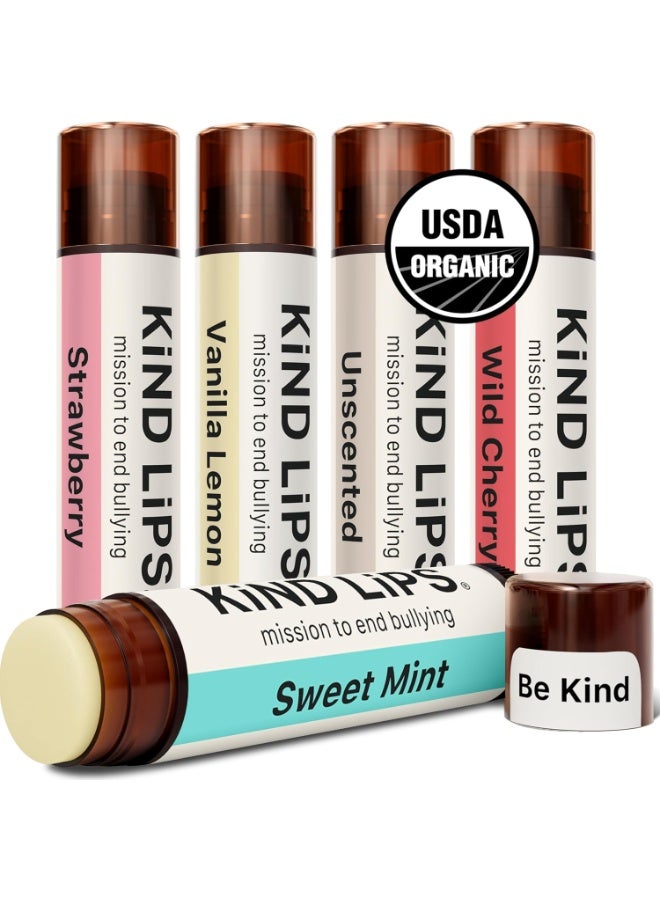 Kind Lips Organic Lip Balm Variety 5-Pack â€“ Sweet Mint, Wild Cherry & More â€¢ 100% Natural, Clean, Moisturizing Lip Care â€¢ Made in USA â€¢ Gluten Free, Grain Free, Premium chapstick Gift Set - Image 1