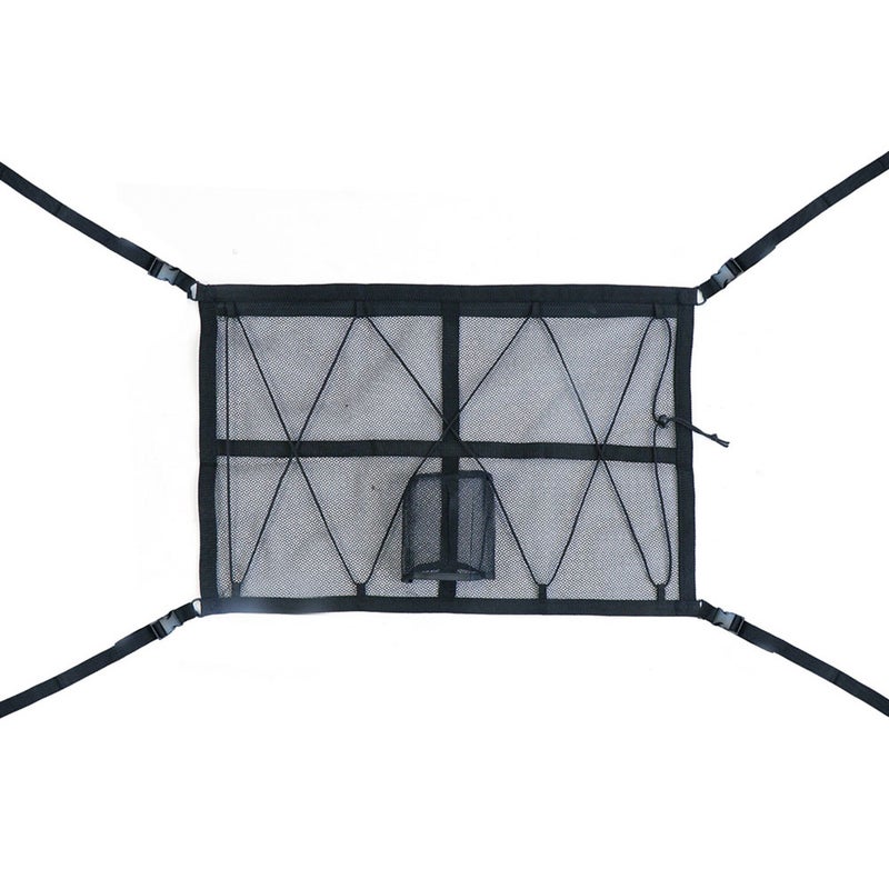 Car Ceiling Storage Bag Double-Layer Adjustable Cargo Net Sundries Organizer Interior Roof Mesh Pocket Tissue Pouch with Zipper Buckle - Image 1