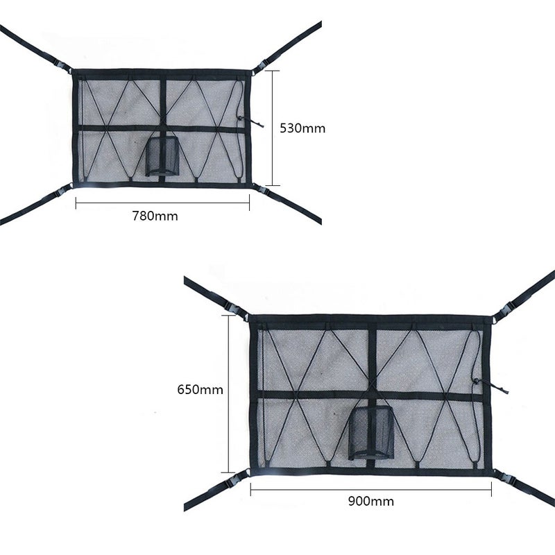 Car Ceiling Storage Bag Double-Layer Adjustable Cargo Net Sundries Organizer Interior Roof Mesh Pocket Tissue Pouch with Zipper Buckle - Image 2