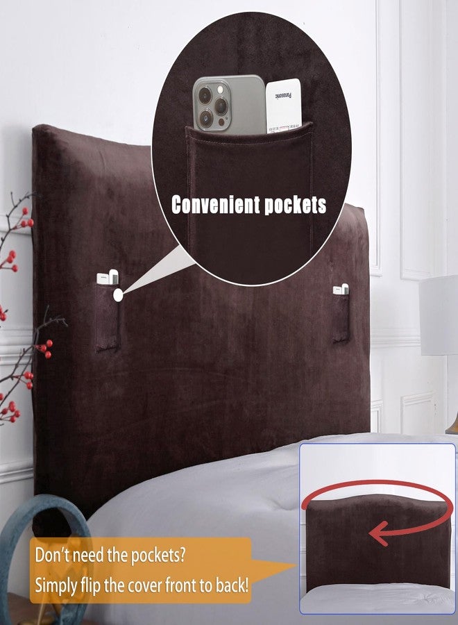 WOMACO غطاء رأس سرير من WOMACO لسرير كوين، غطاء رأس مخملي مطاطي مع جيوب للتحكم عن بعد، غطاء رأس سرير مقاوم للغبار للوح رأس سرير منجد (الطول (51 بوصة - 70 بوصة)، لون قهوة) - Image 2