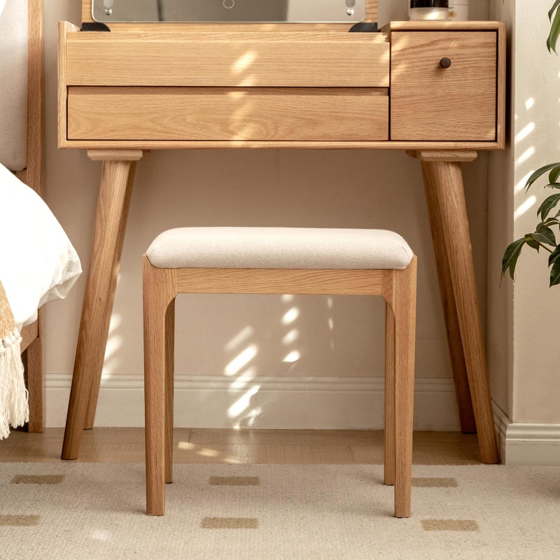 Wayshome Solid Wood Small Vanity Stool Chair, High-Rebound Sponge Seat, Easy Assembly Makeup Chair, Footstool for Bedroom, Dining Room, Entryway, Natural Oak - Image 3