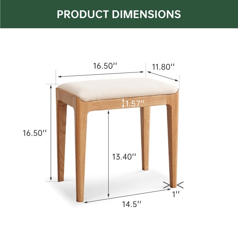Wayshome Solid Wood Small Vanity Stool Chair, High-Rebound Sponge Seat, Easy Assembly Makeup Chair, Footstool for Bedroom, Dining Room, Entryway, Natural Oak - Image 4