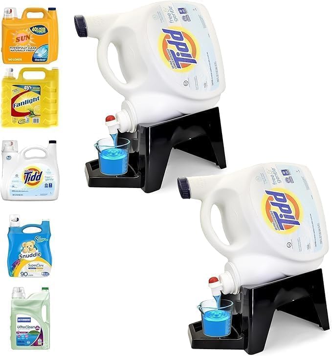 Skywin TidyFriend 2 Pack Laundry Detergent Dispenser with Tray, Laundry Soap Dispenser with Non-Slip Rubber Feet for Washing Room Organization, Easy Pour (Black) - Image 1